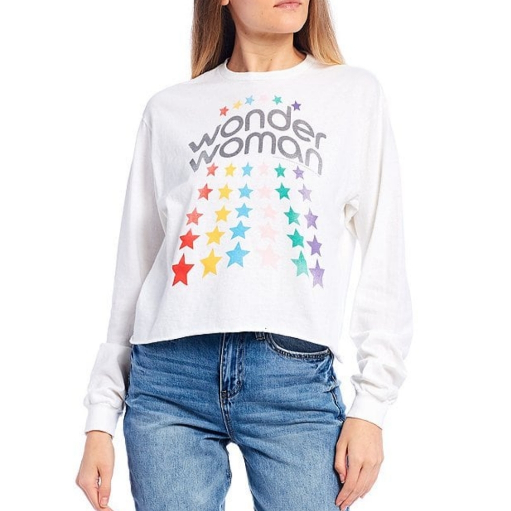 Junk food Clothing Wonder Woman t-shirt New XL Long sleeve Rainbow Stars Graphic